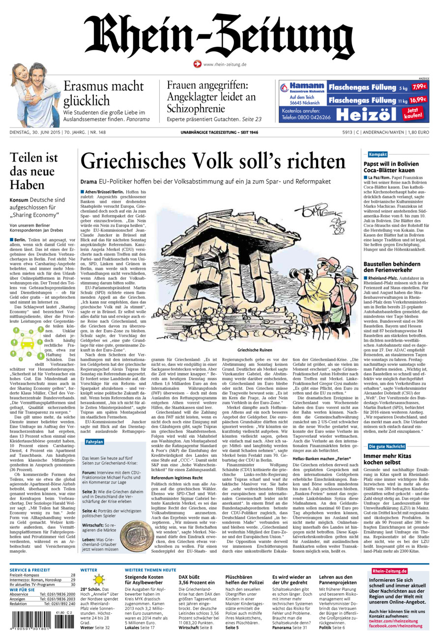 Rhein-Zeitung Andernach & Mayen vom Dienstag, 30.06.2015