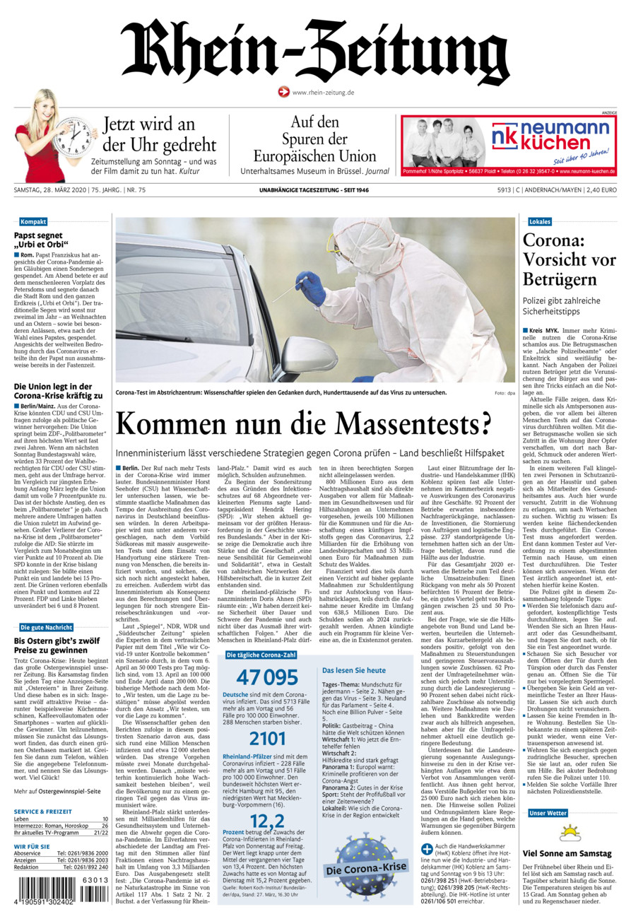 Rhein-Zeitung Andernach & Mayen vom Samstag, 28.03.2020