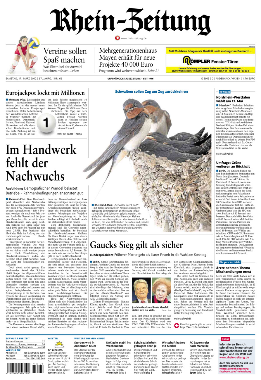 Rhein-Zeitung Andernach & Mayen vom Samstag, 17.03.2012