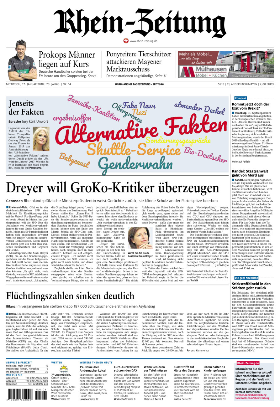Rhein-Zeitung Andernach & Mayen vom Mittwoch, 17.01.2018