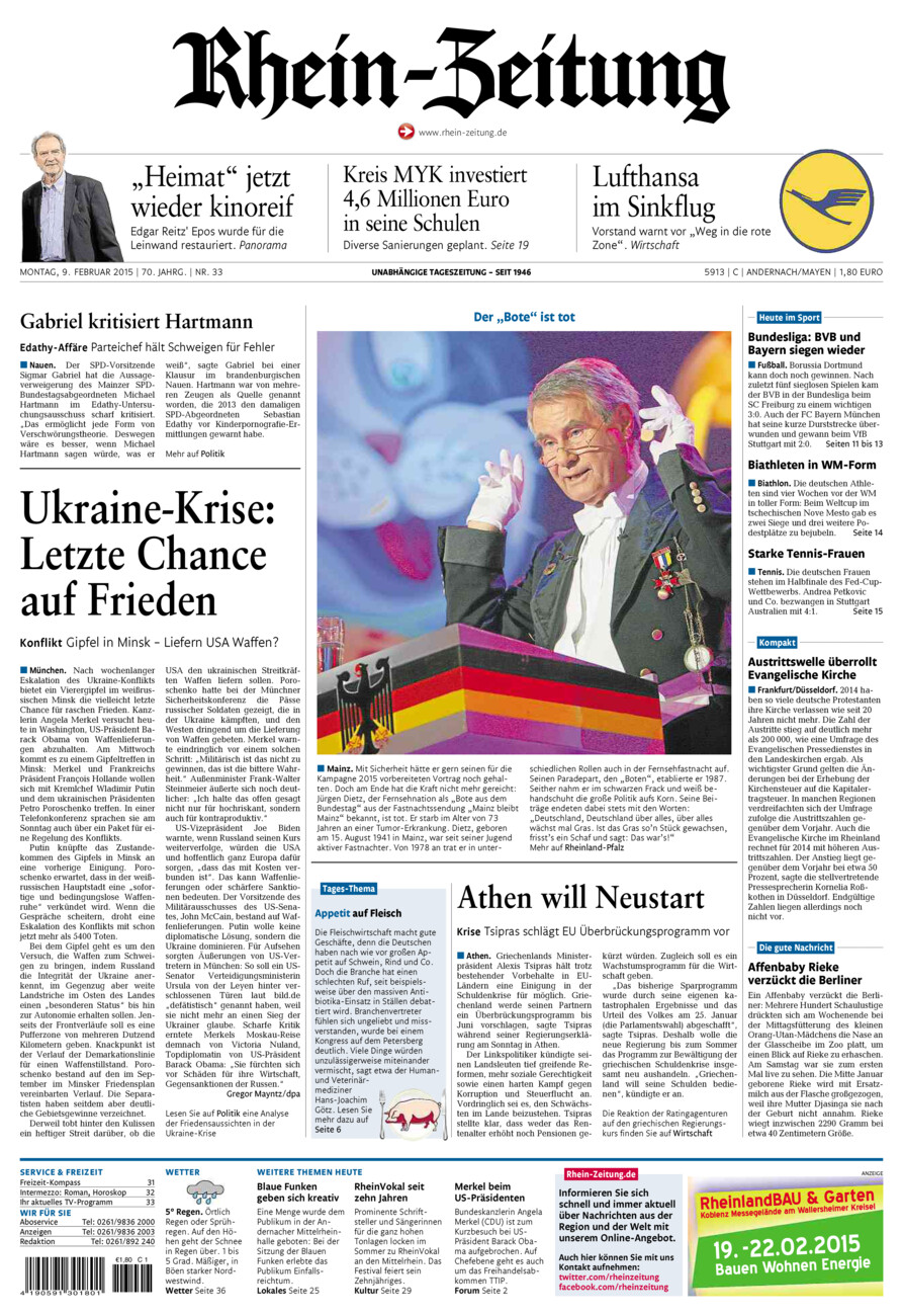 Rhein-Zeitung Andernach & Mayen vom Montag, 09.02.2015