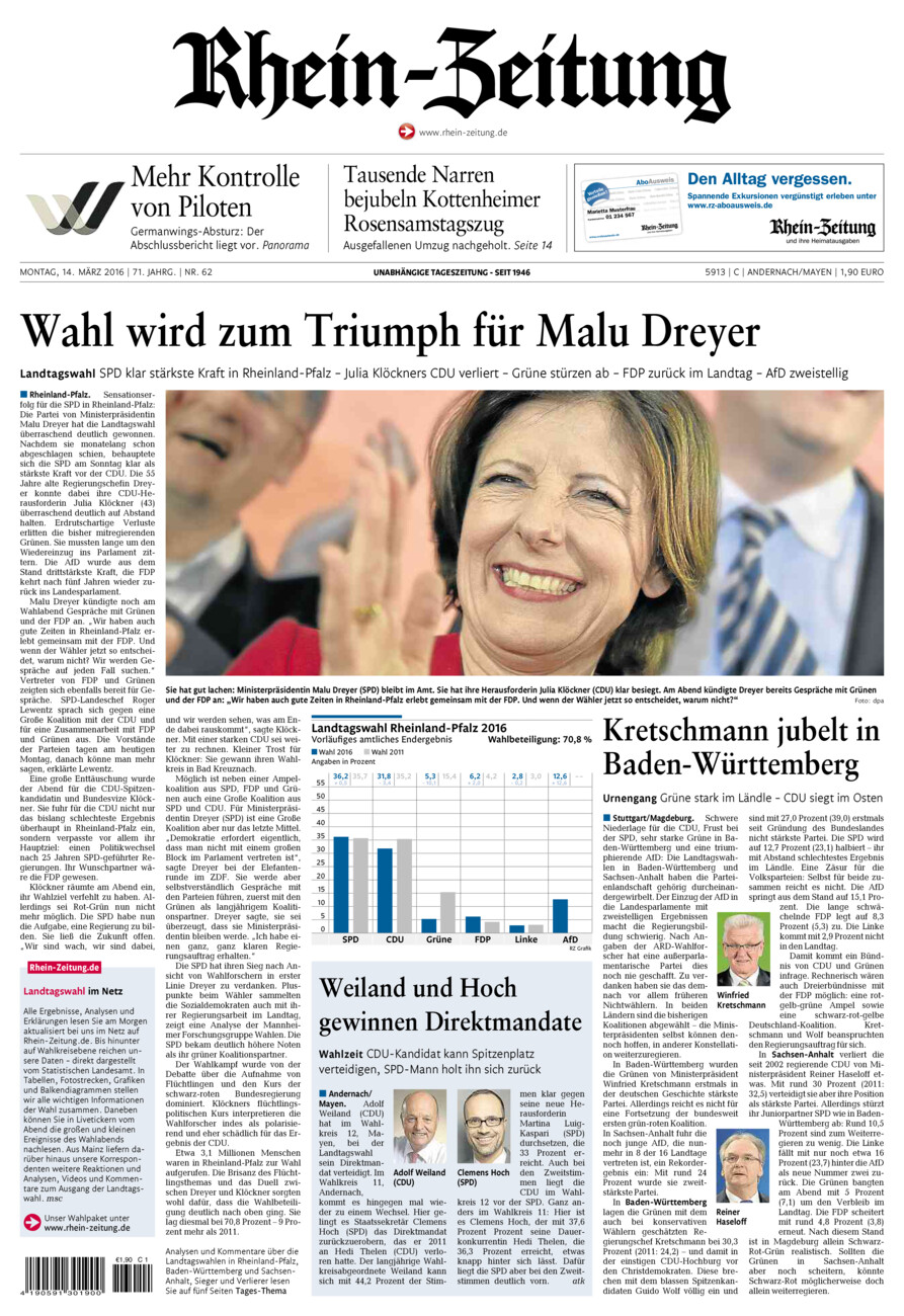 Rhein-Zeitung Andernach & Mayen vom Montag, 14.03.2016