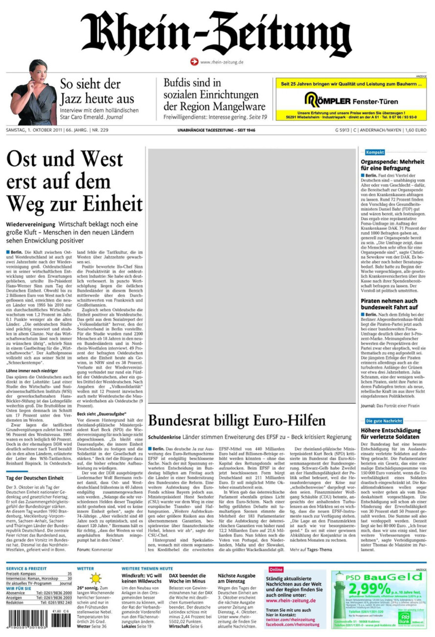 Rhein-Zeitung Andernach & Mayen vom Samstag, 01.10.2011