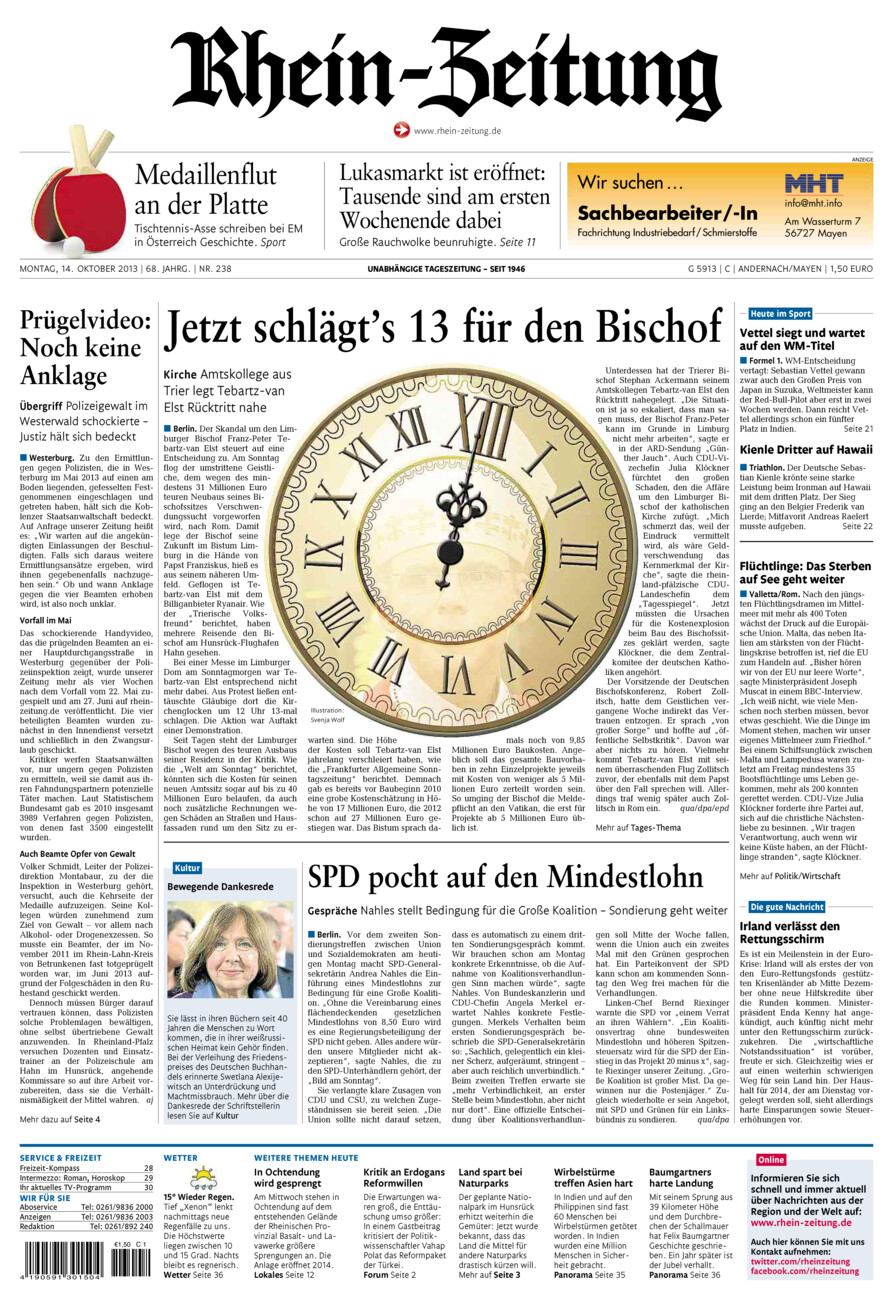 Rhein-Zeitung Andernach & Mayen vom Montag, 14.10.2013