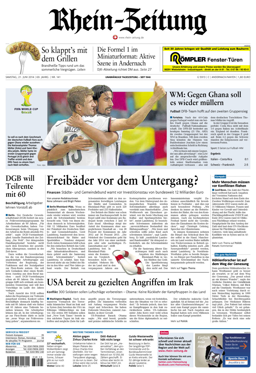 Rhein-Zeitung Andernach & Mayen vom Samstag, 21.06.2014