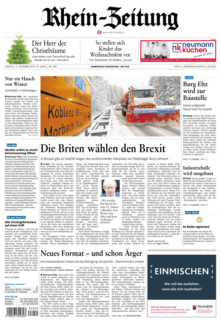 Rhein-Zeitung Andernach & Mayen vom Samstag, 14.12.2019