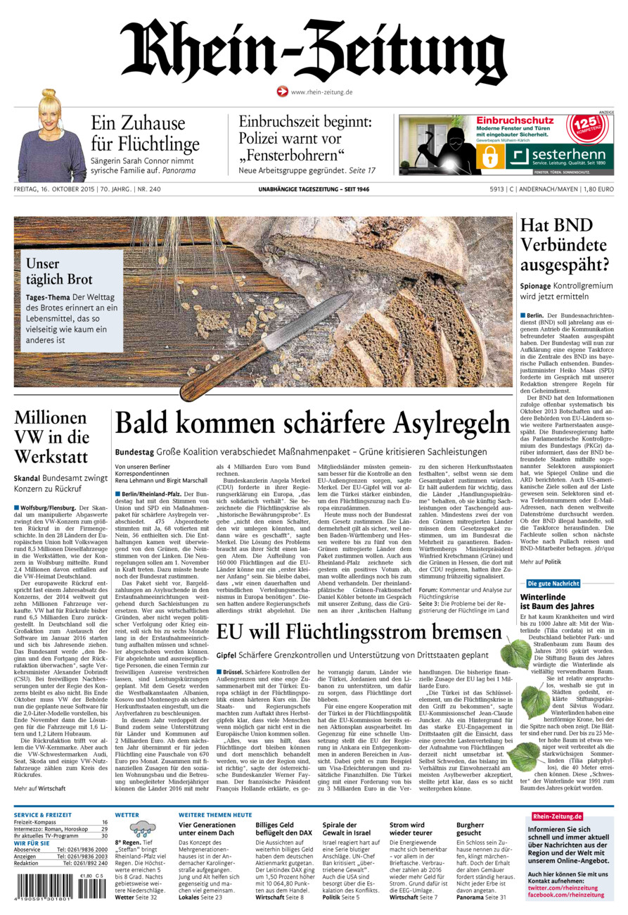 Rhein-Zeitung Andernach & Mayen vom Freitag, 16.10.2015