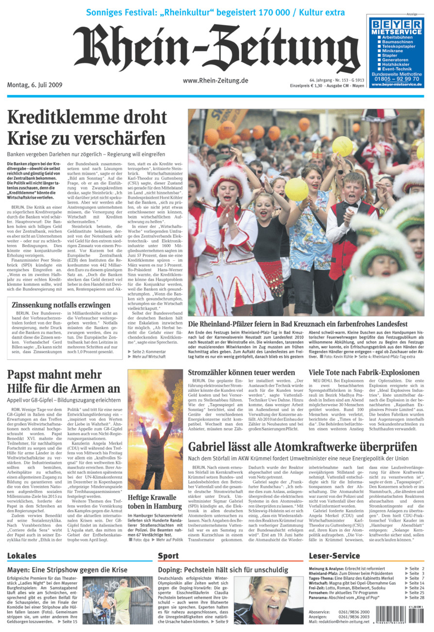 Rhein-Zeitung Andernach & Mayen vom Montag, 06.07.2009