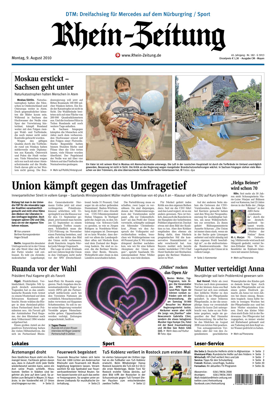 Rhein-Zeitung Andernach & Mayen vom Montag, 09.08.2010