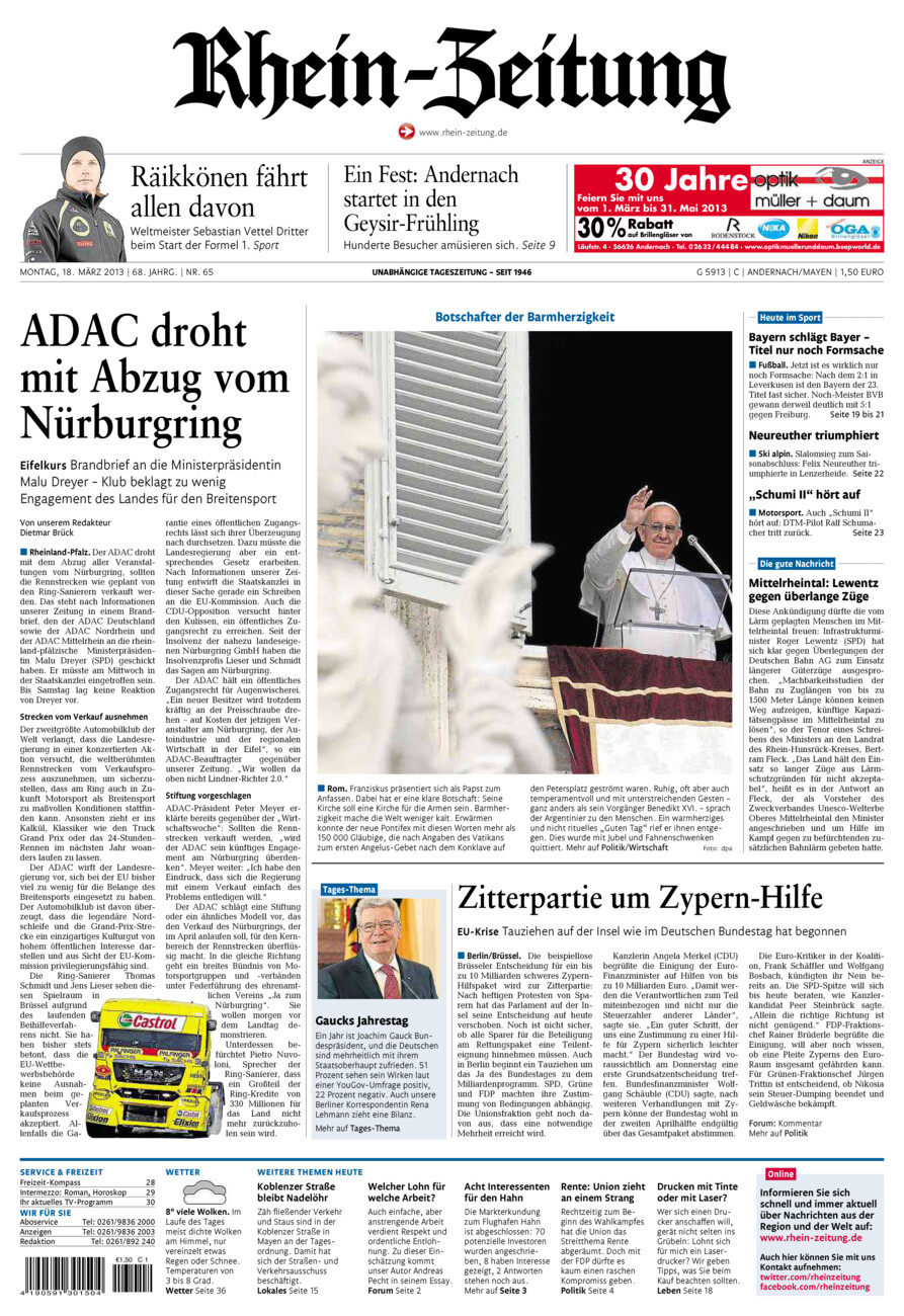 Rhein-Zeitung Andernach & Mayen vom Montag, 18.03.2013