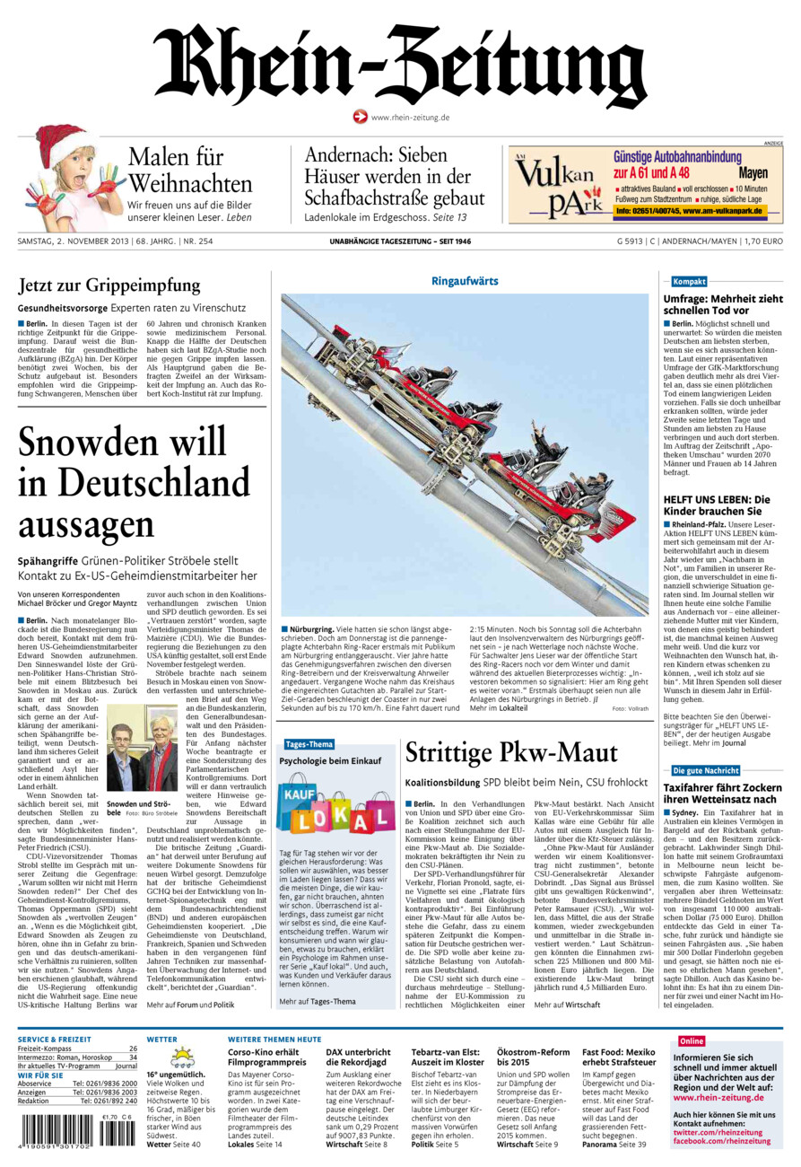 Rhein-Zeitung Andernach & Mayen vom Samstag, 02.11.2013