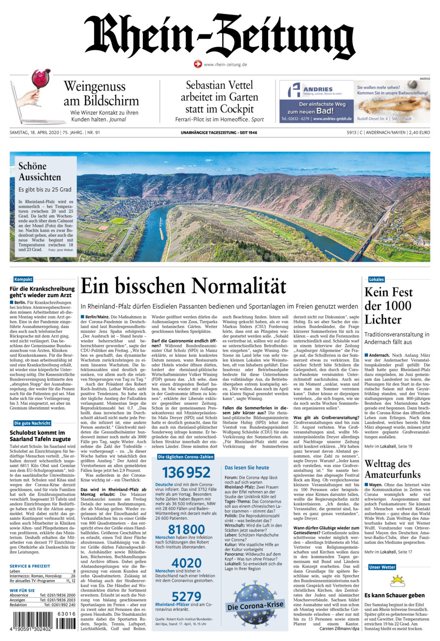 Rhein-Zeitung Andernach & Mayen vom Samstag, 18.04.2020