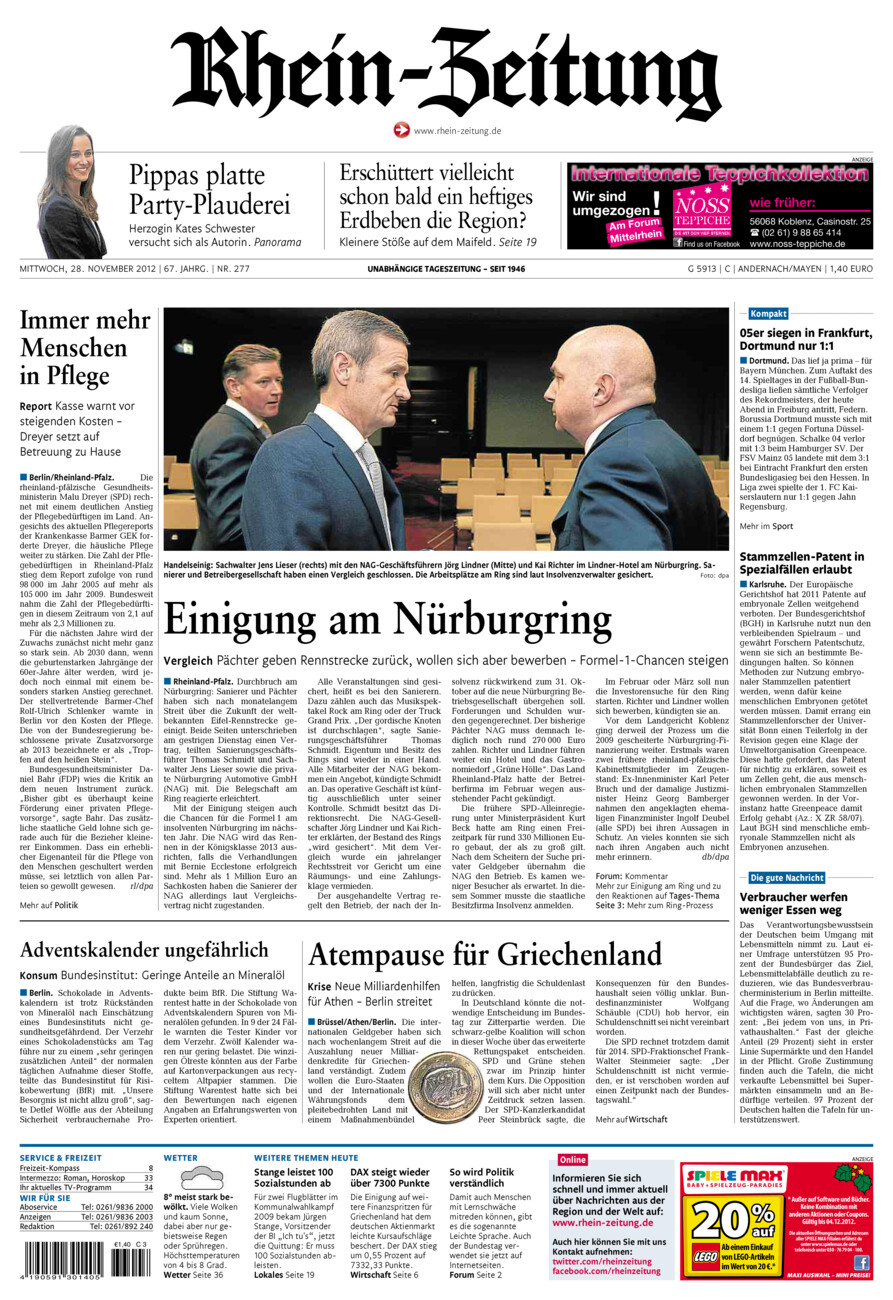 Rhein-Zeitung Andernach & Mayen vom Mittwoch, 28.11.2012