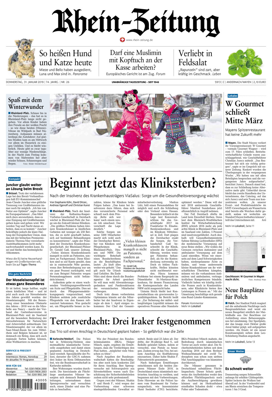 Rhein-Zeitung Andernach & Mayen vom Donnerstag, 31.01.2019