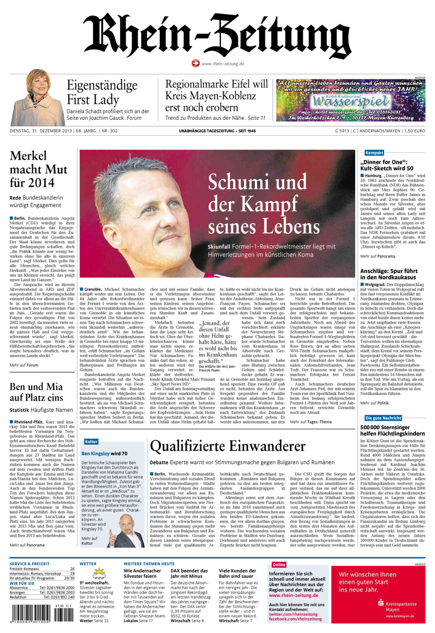 Rhein-Zeitung Andernach & Mayen vom Dienstag, 31.12.2013