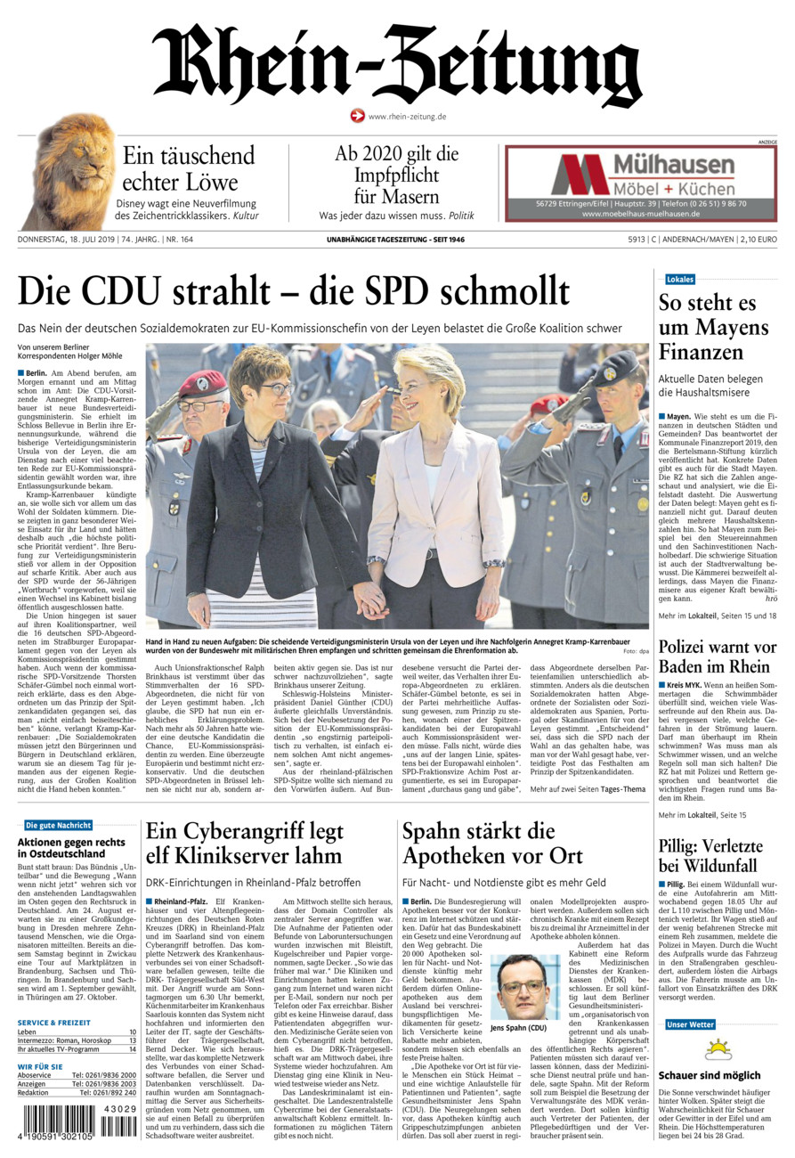 Rhein-Zeitung Andernach & Mayen vom Donnerstag, 18.07.2019