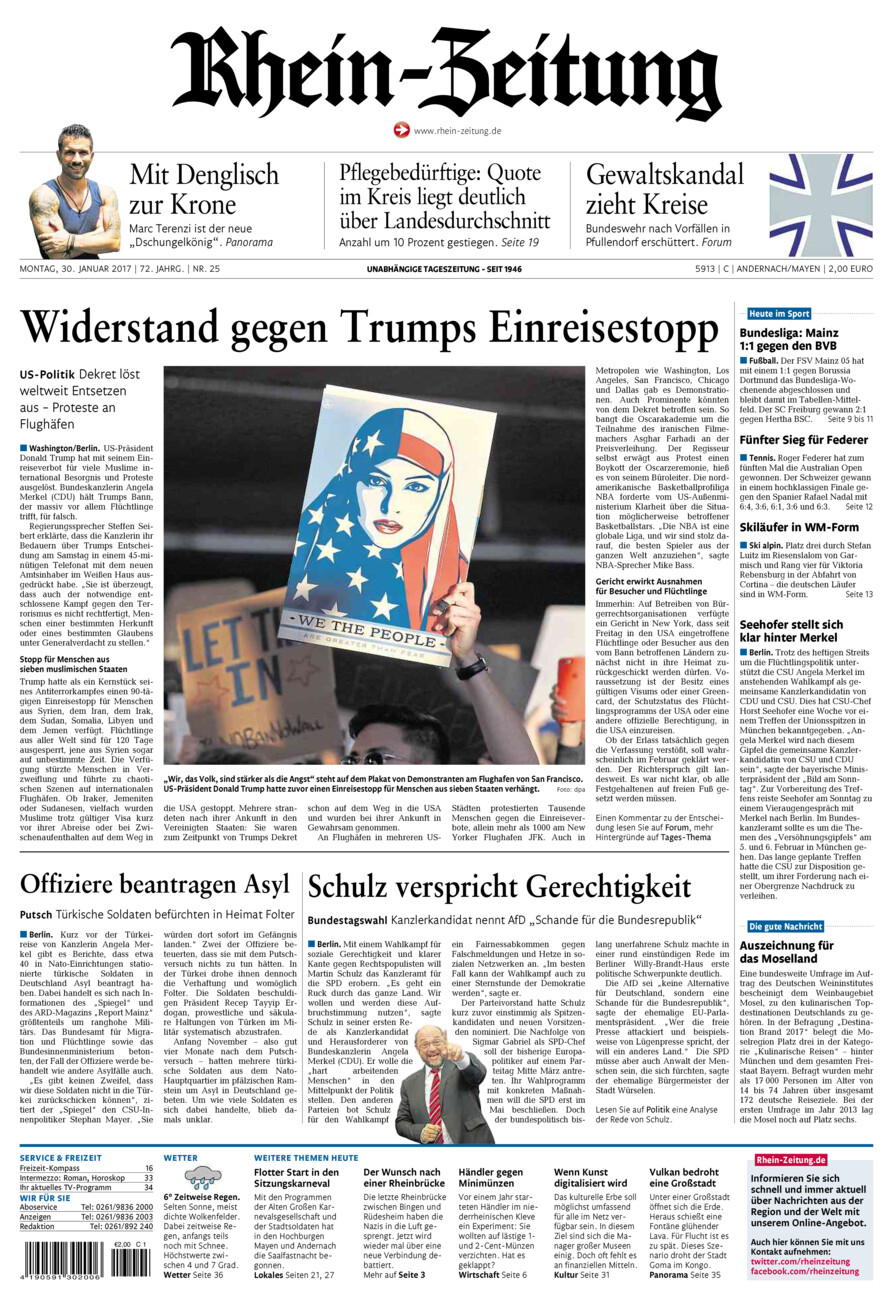 Rhein-Zeitung Andernach & Mayen vom Montag, 30.01.2017