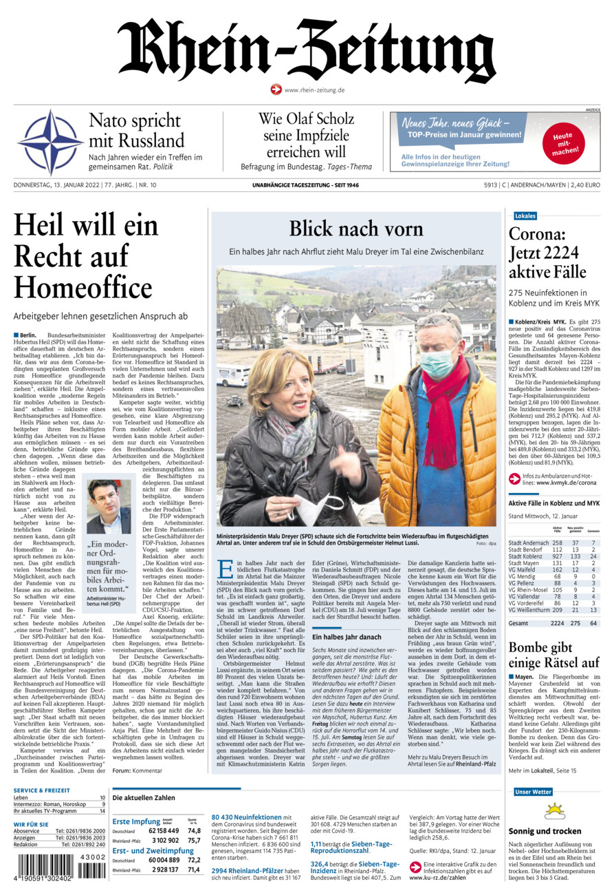 Rhein-Zeitung Andernach & Mayen vom Donnerstag, 13.01.2022