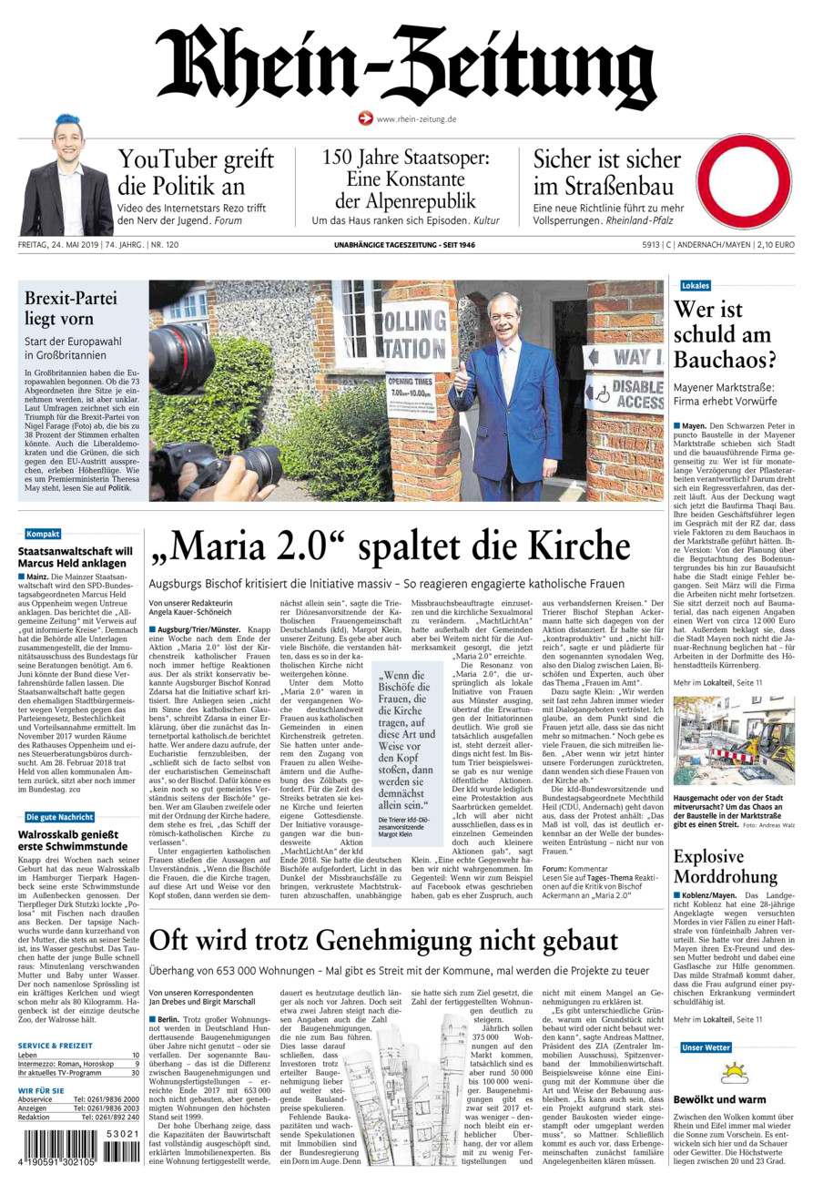 Rhein-Zeitung Andernach & Mayen vom Freitag, 24.05.2019