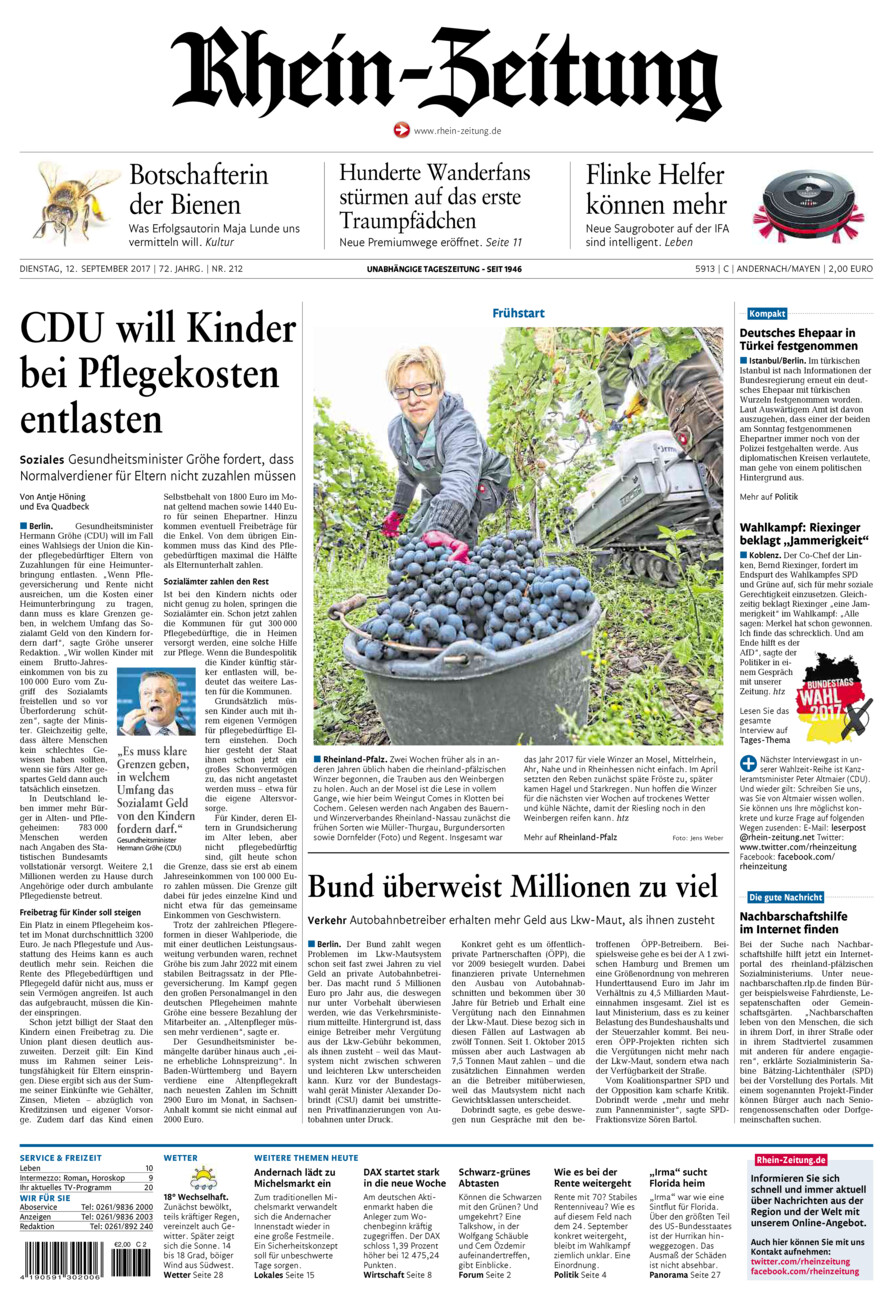 Rhein-Zeitung Andernach & Mayen vom Dienstag, 12.09.2017