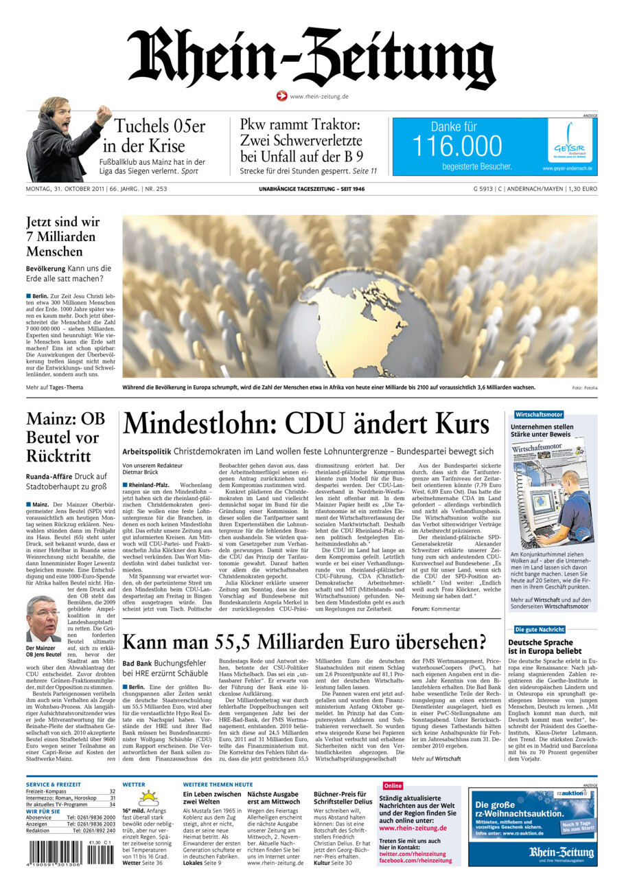 Rhein-Zeitung Andernach & Mayen vom Montag, 31.10.2011