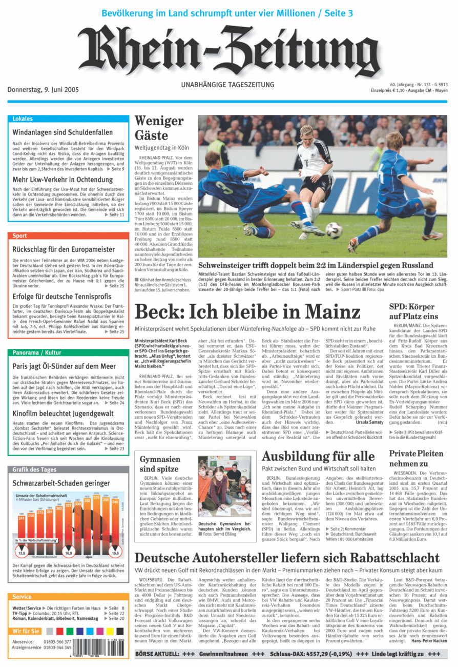 Rhein-Zeitung Andernach & Mayen vom Donnerstag, 09.06.2005