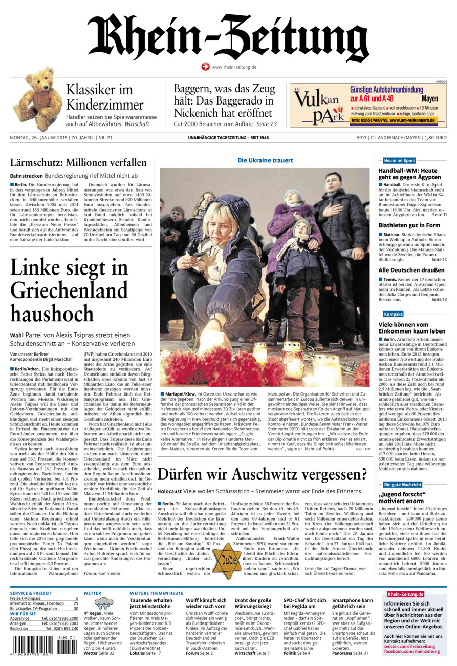 Rhein-Zeitung Andernach & Mayen vom Montag, 26.01.2015