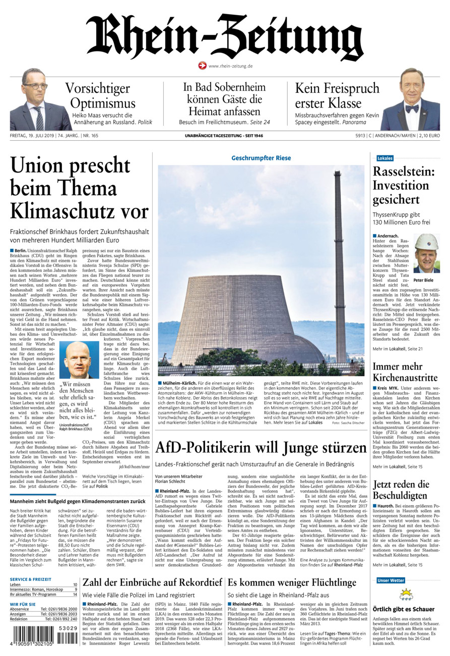 Rhein-Zeitung Andernach & Mayen vom Freitag, 19.07.2019