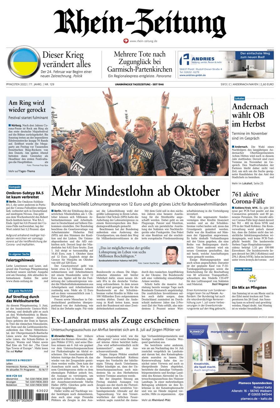 Rhein-Zeitung Andernach & Mayen vom Samstag, 04.06.2022