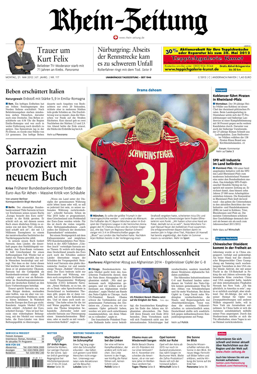 Rhein-Zeitung Andernach & Mayen vom Montag, 21.05.2012