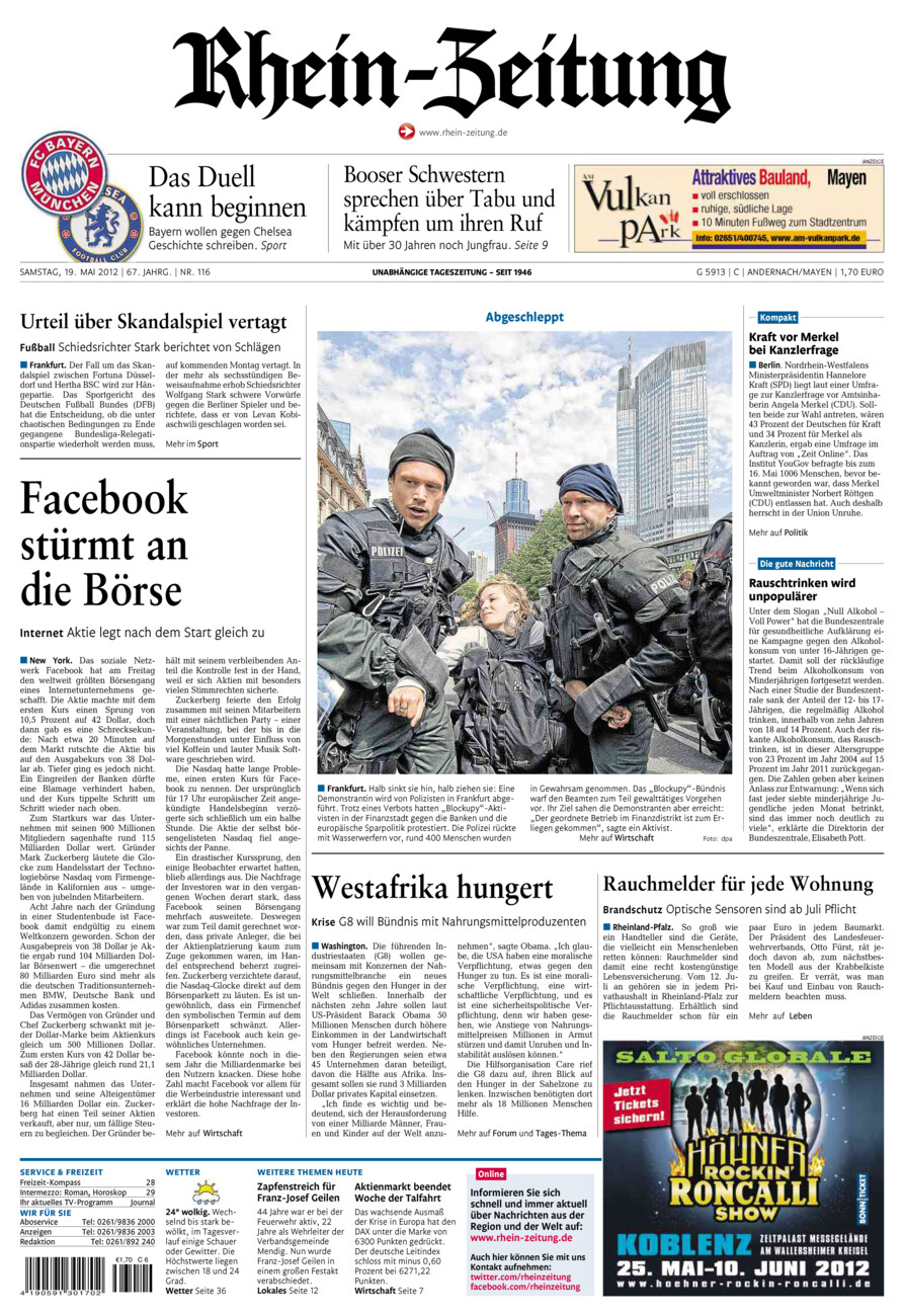 Rhein-Zeitung Andernach & Mayen vom Samstag, 19.05.2012