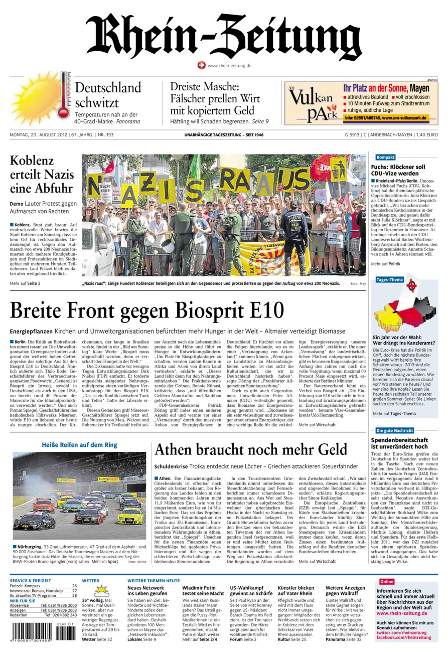 Rhein-Zeitung Andernach & Mayen vom Montag, 20.08.2012