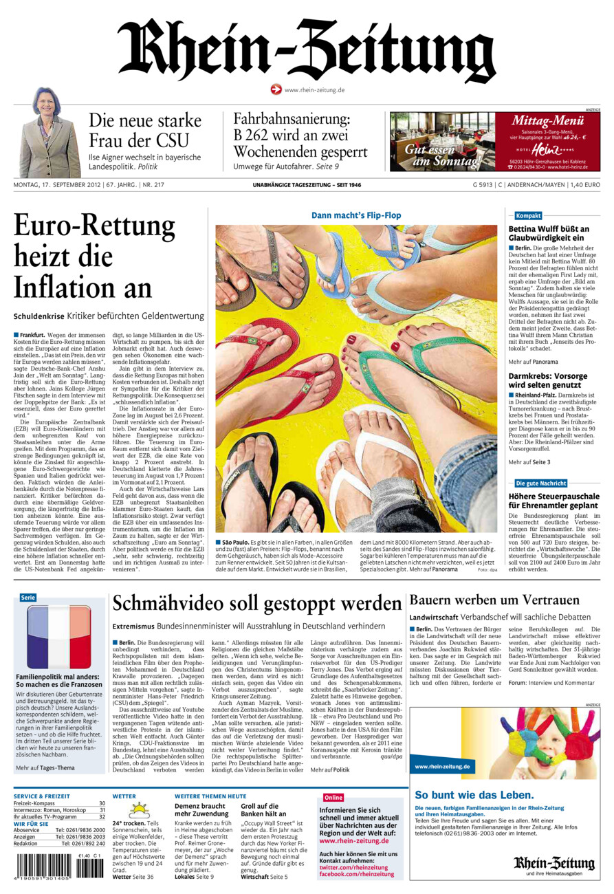 Rhein-Zeitung Andernach & Mayen vom Montag, 17.09.2012