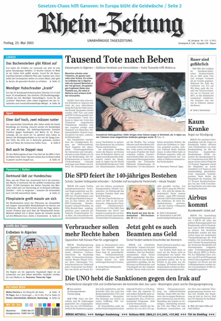 Rhein-Zeitung Andernach & Mayen vom Freitag, 23.05.2003