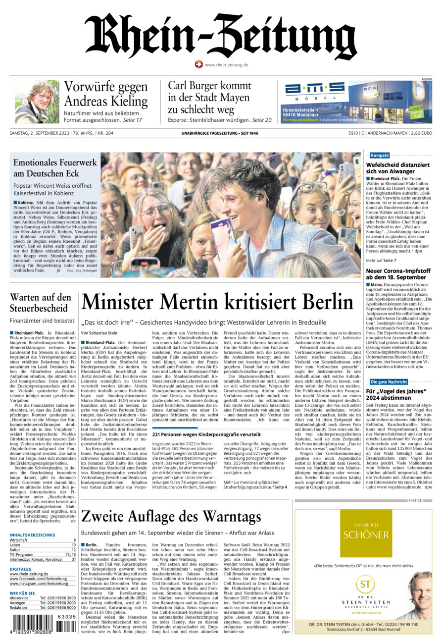 Rhein-Zeitung Andernach & Mayen vom Samstag, 02.09.2023