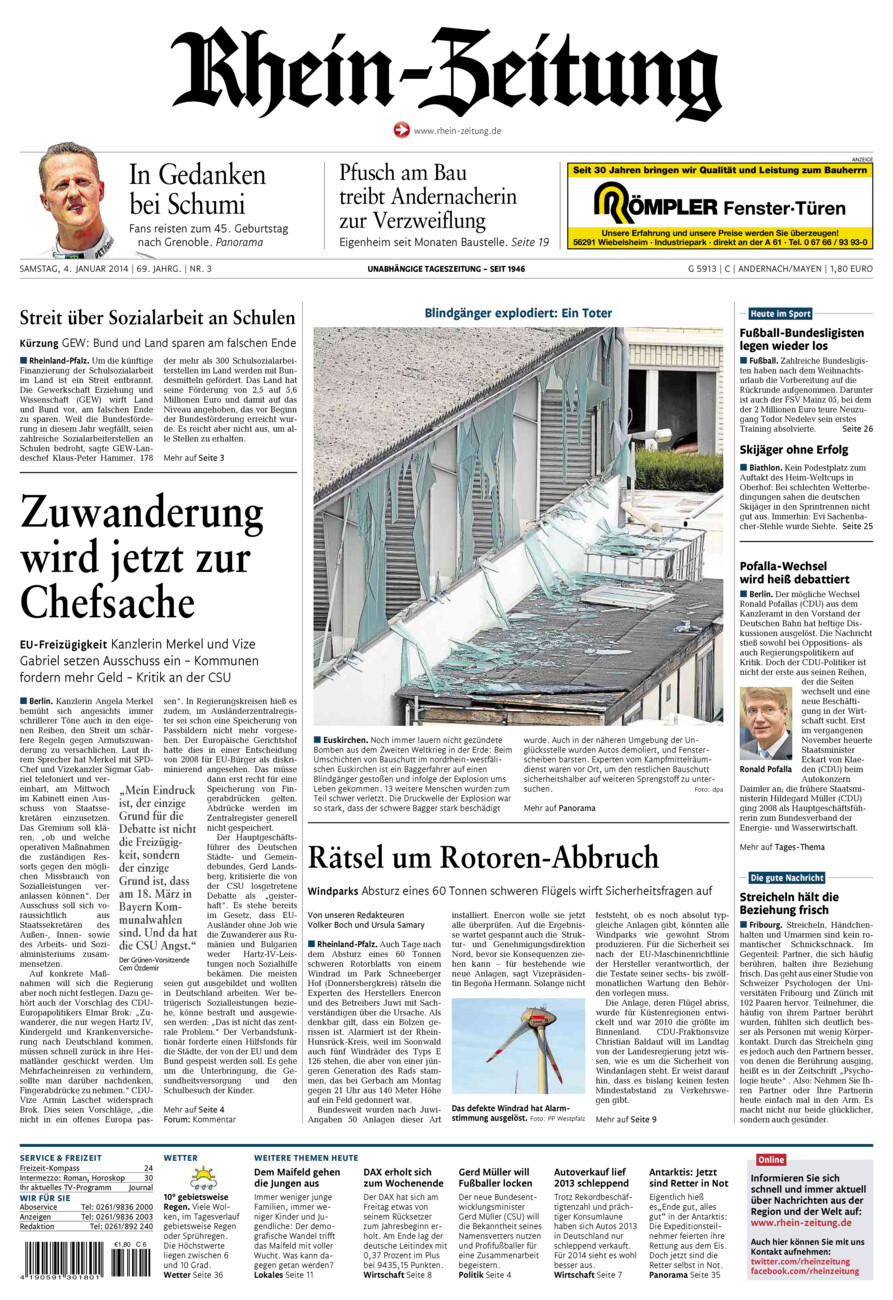 Rhein-Zeitung Andernach & Mayen vom Samstag, 04.01.2014