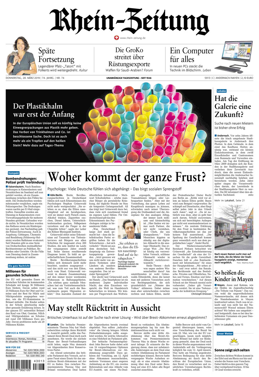 Rhein-Zeitung Andernach & Mayen vom Donnerstag, 28.03.2019