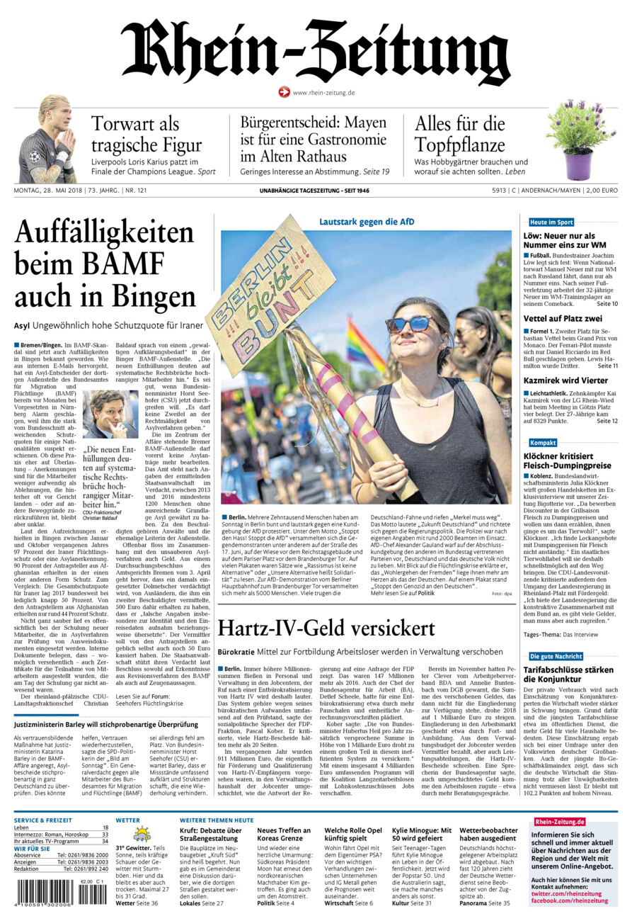 Rhein-Zeitung Andernach & Mayen vom Montag, 28.05.2018