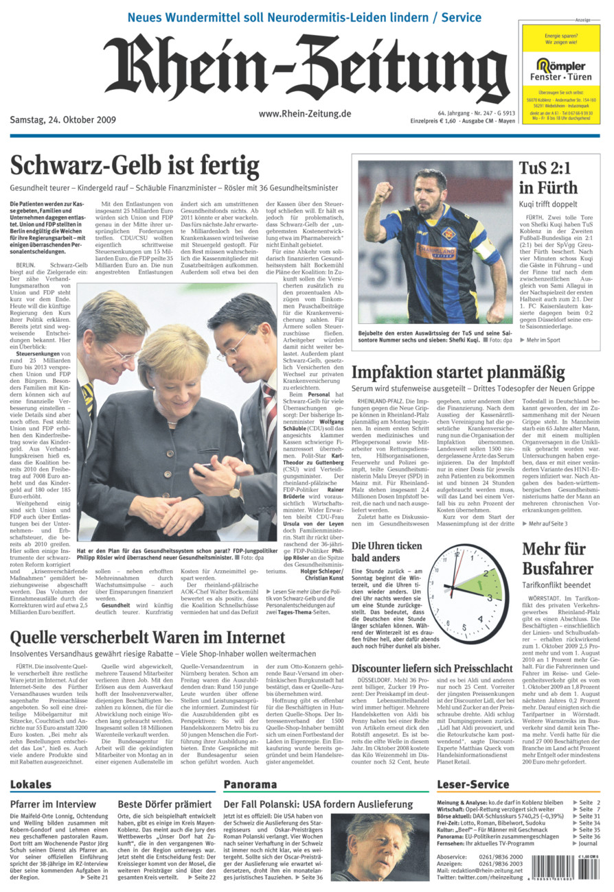 Rhein-Zeitung Andernach & Mayen vom Samstag, 24.10.2009