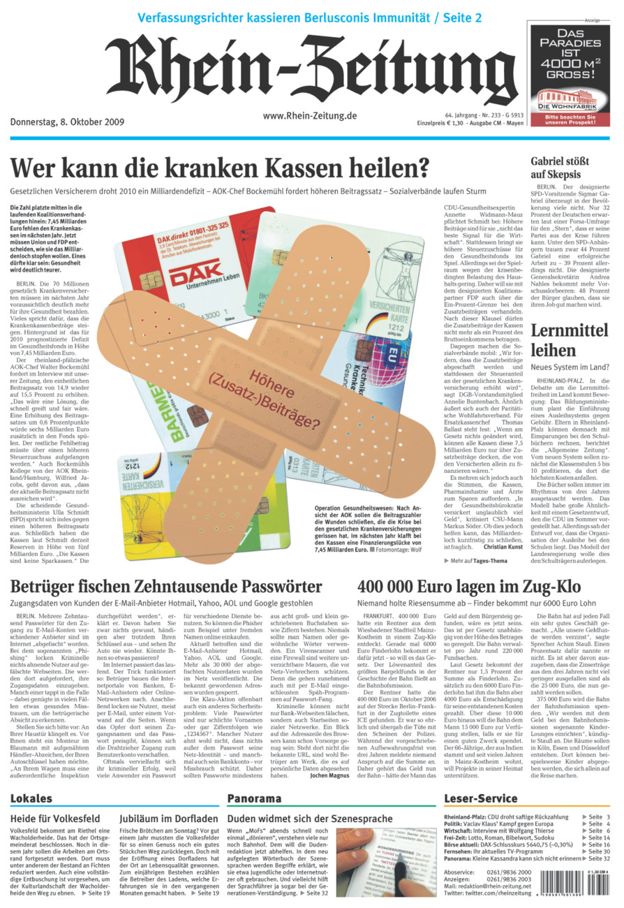 Rhein-Zeitung Andernach & Mayen vom Donnerstag, 08.10.2009