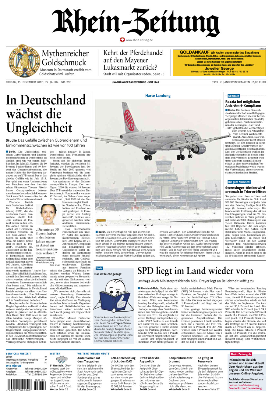 Rhein-Zeitung Andernach & Mayen vom Freitag, 15.12.2017