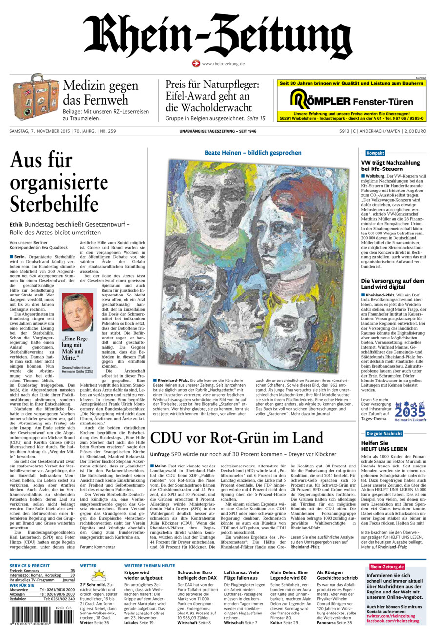 Rhein-Zeitung Andernach & Mayen vom Samstag, 07.11.2015