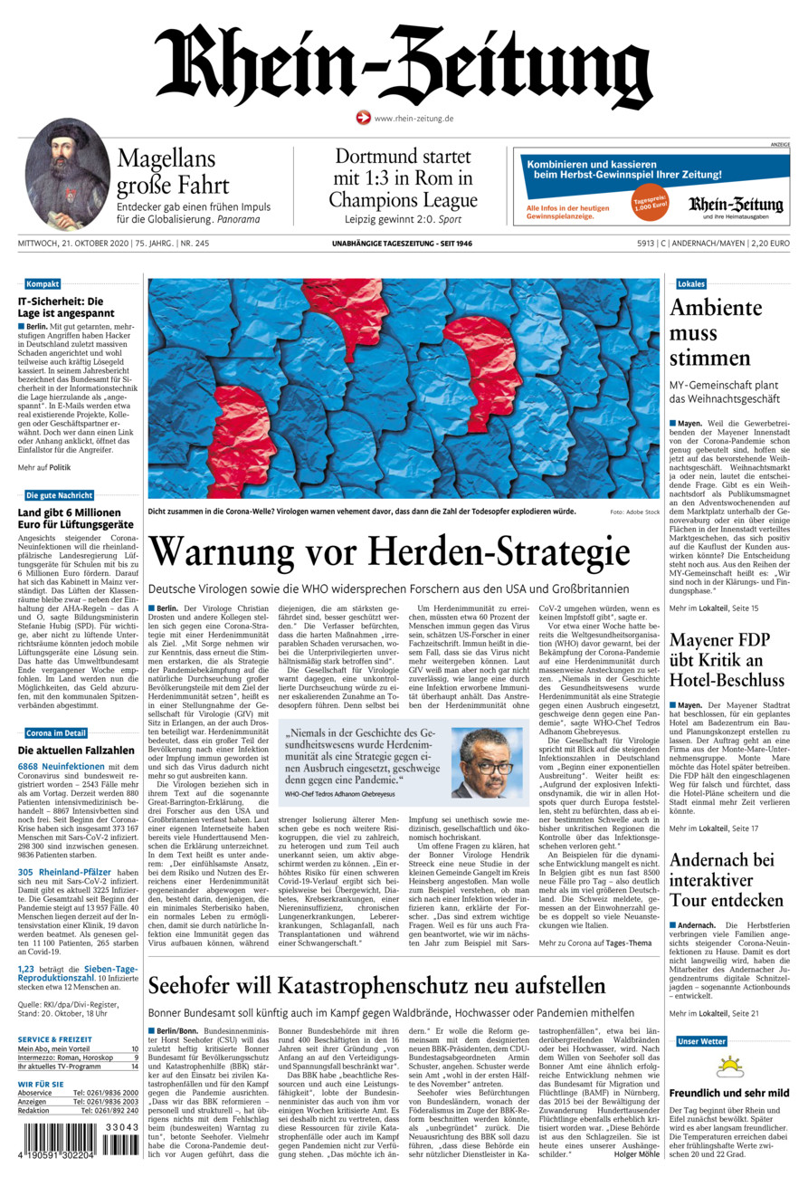 Rhein-Zeitung Andernach & Mayen vom Mittwoch, 21.10.2020