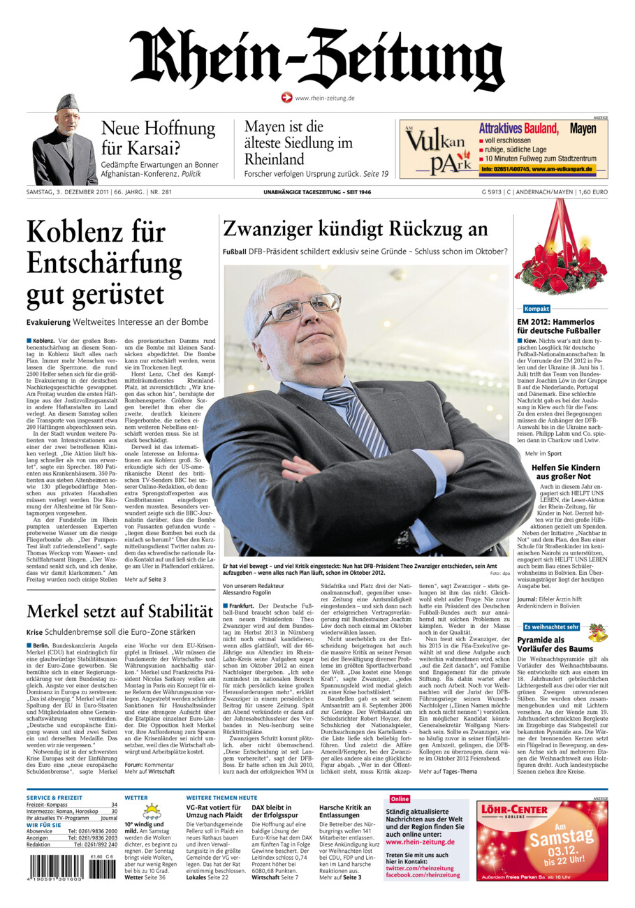 Rhein-Zeitung Andernach & Mayen vom Samstag, 03.12.2011