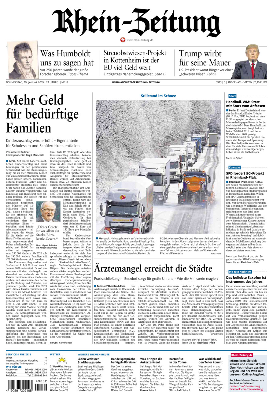 Rhein-Zeitung Andernach & Mayen vom Donnerstag, 10.01.2019