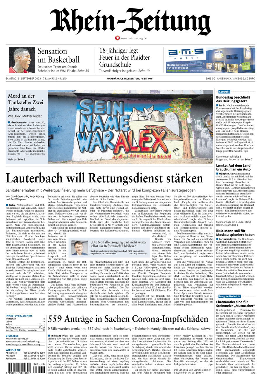 Rhein-Zeitung Andernach & Mayen vom Samstag, 09.09.2023