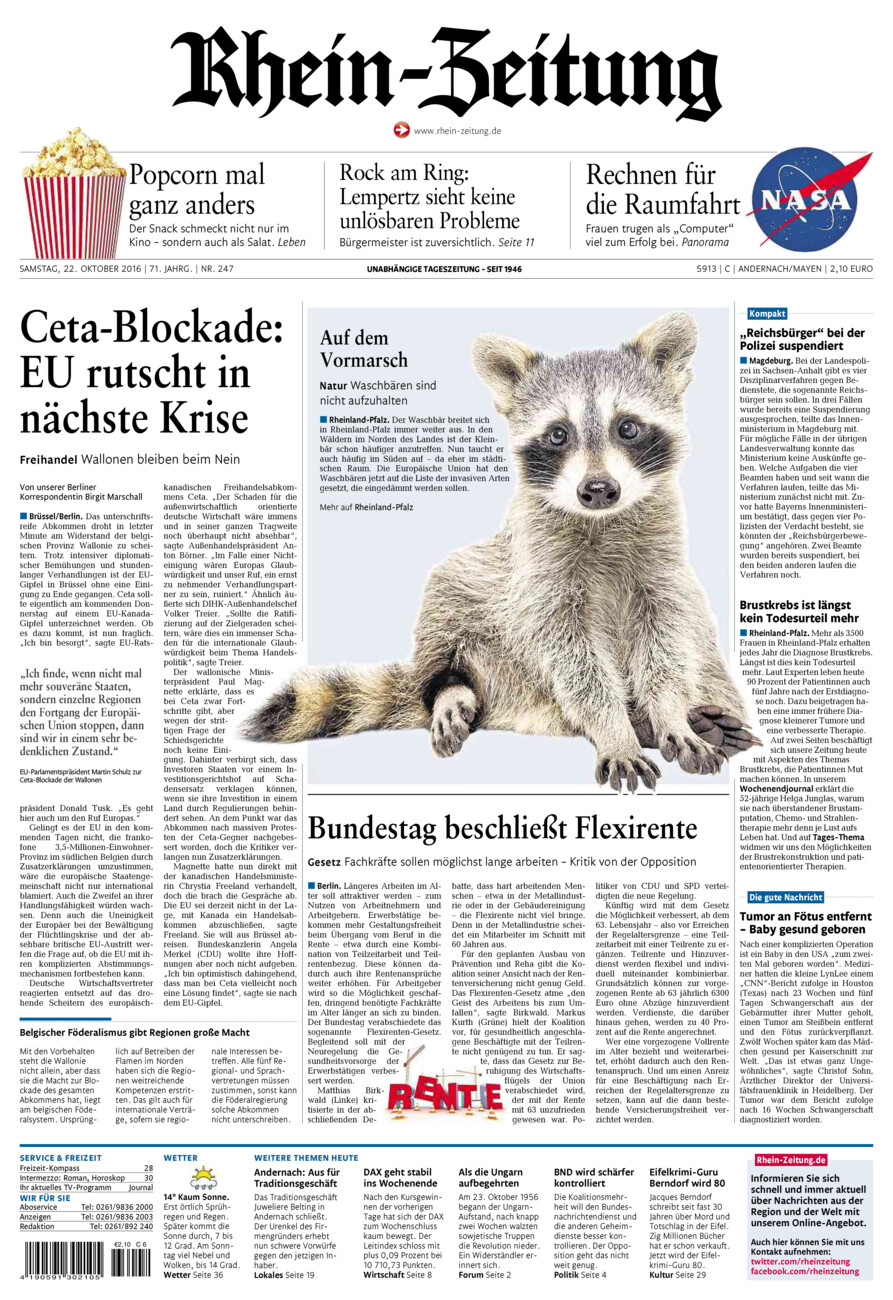 Rhein-Zeitung Andernach & Mayen vom Samstag, 22.10.2016