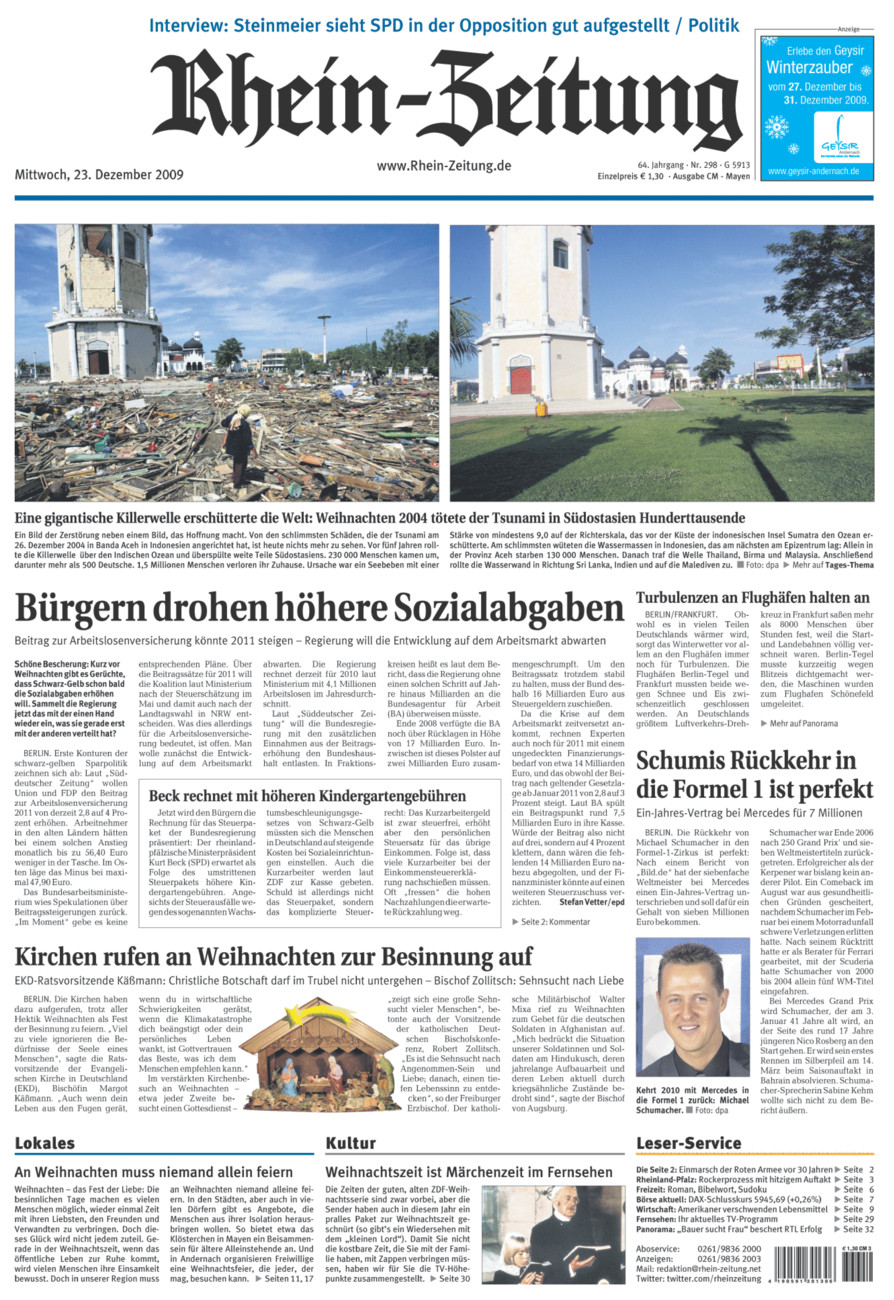 Rhein-Zeitung Andernach & Mayen vom Mittwoch, 23.12.2009