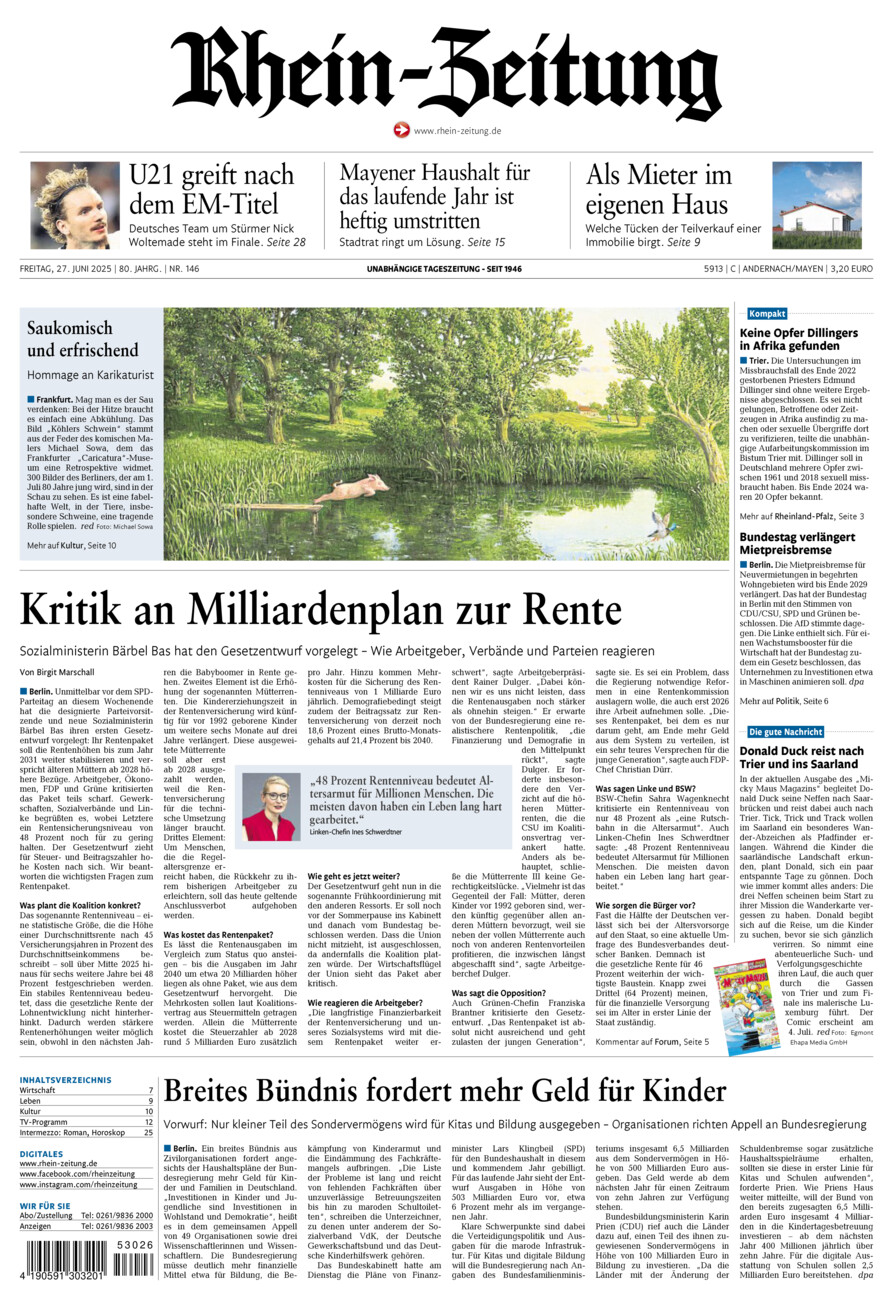 Rhein-Zeitung Andernach & Mayen vom Freitag, 27.06.2025