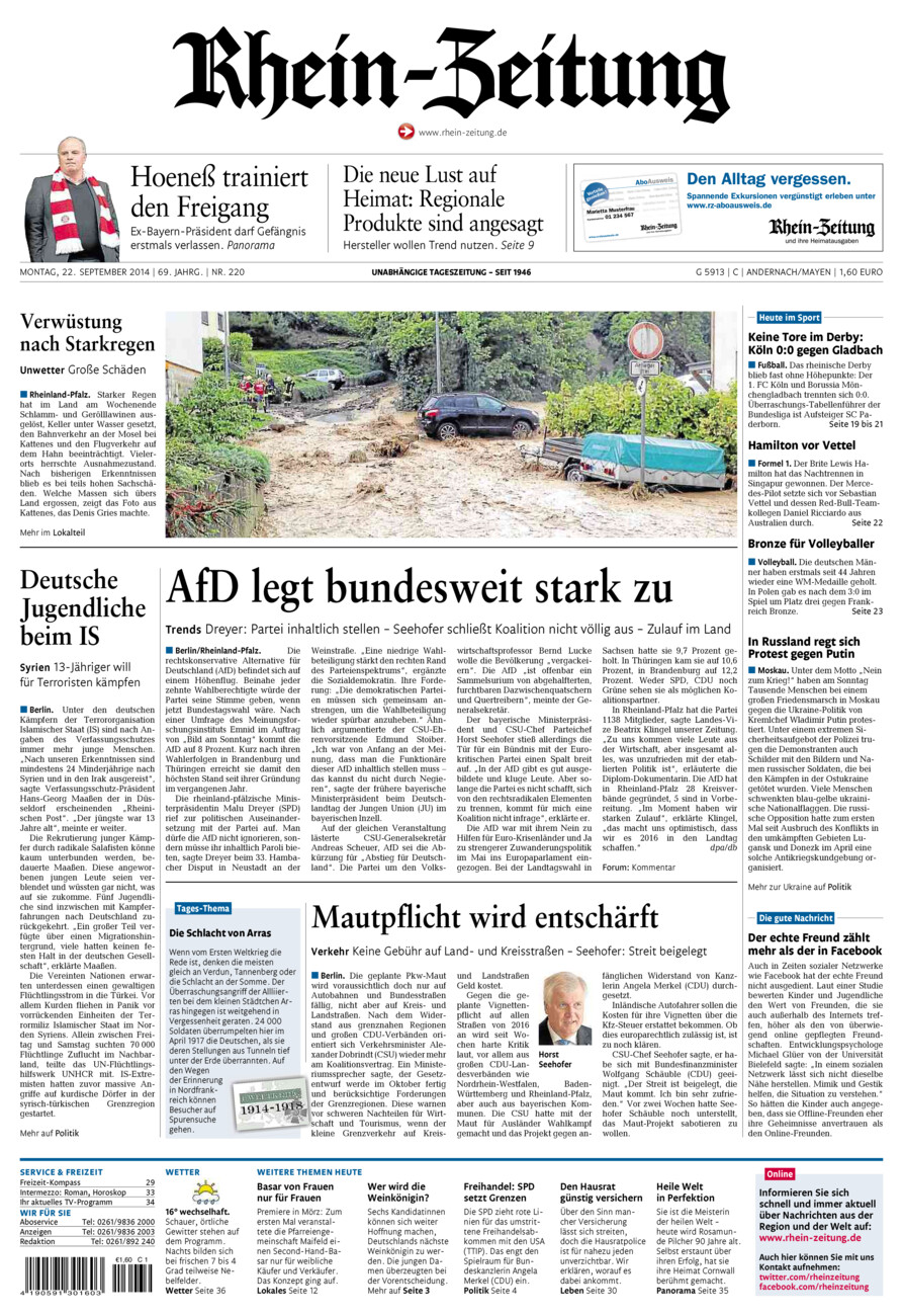 Rhein-Zeitung Andernach & Mayen vom Montag, 22.09.2014